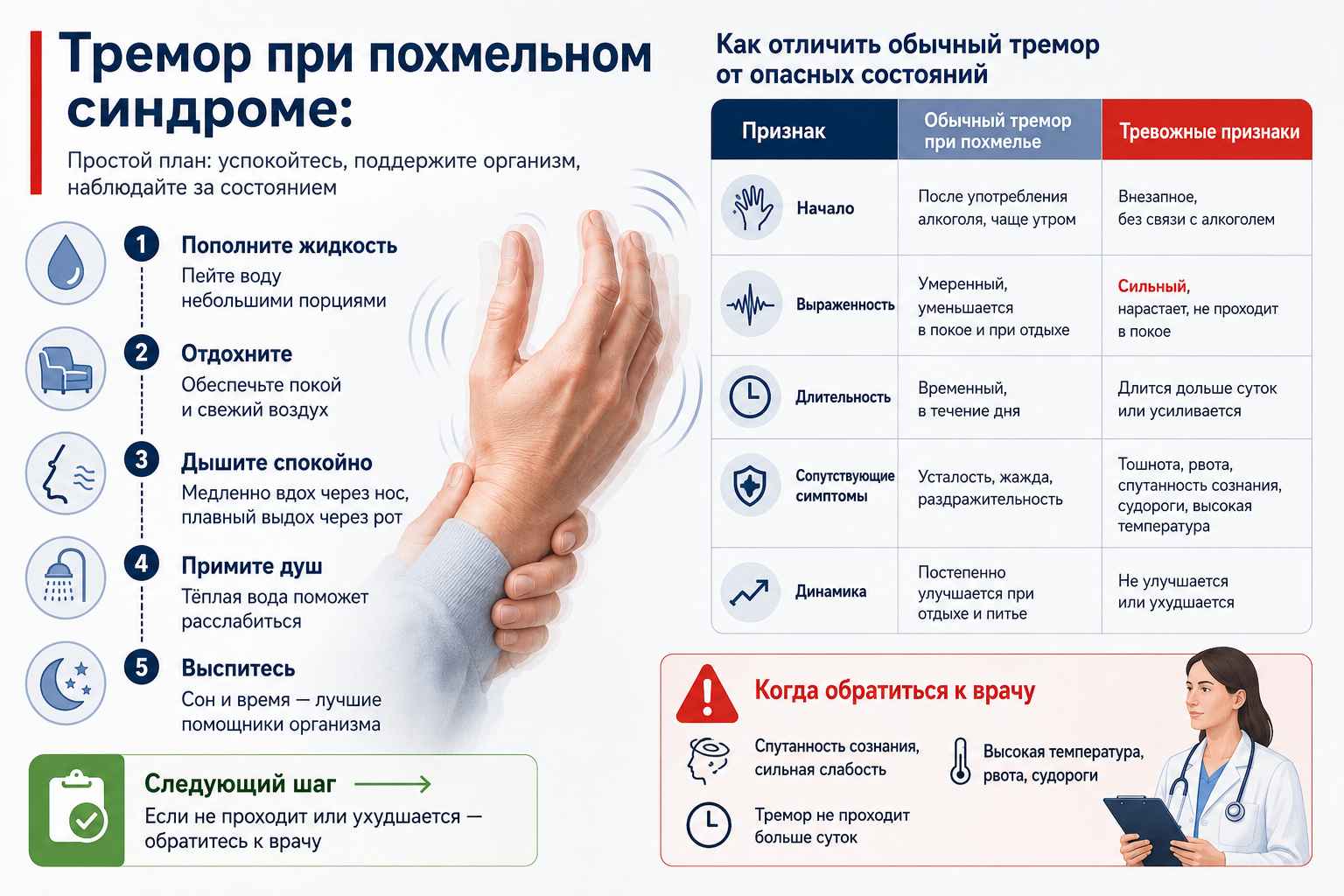 Инфографика объясняет как вести себя во время тремора при похмельном синдроме