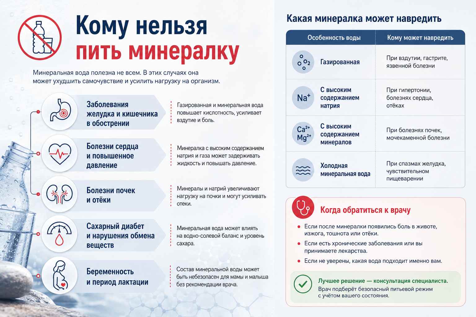 Инфографика объясняет кому нельзя пить минеральную воду