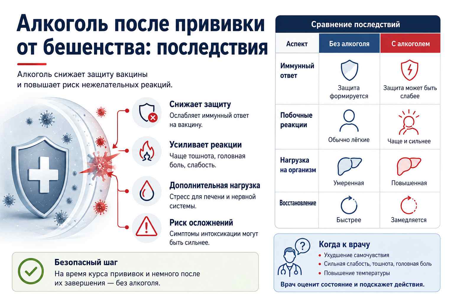 Инфографика объясняет почему нельзя алкоголь после прививки от бешенства