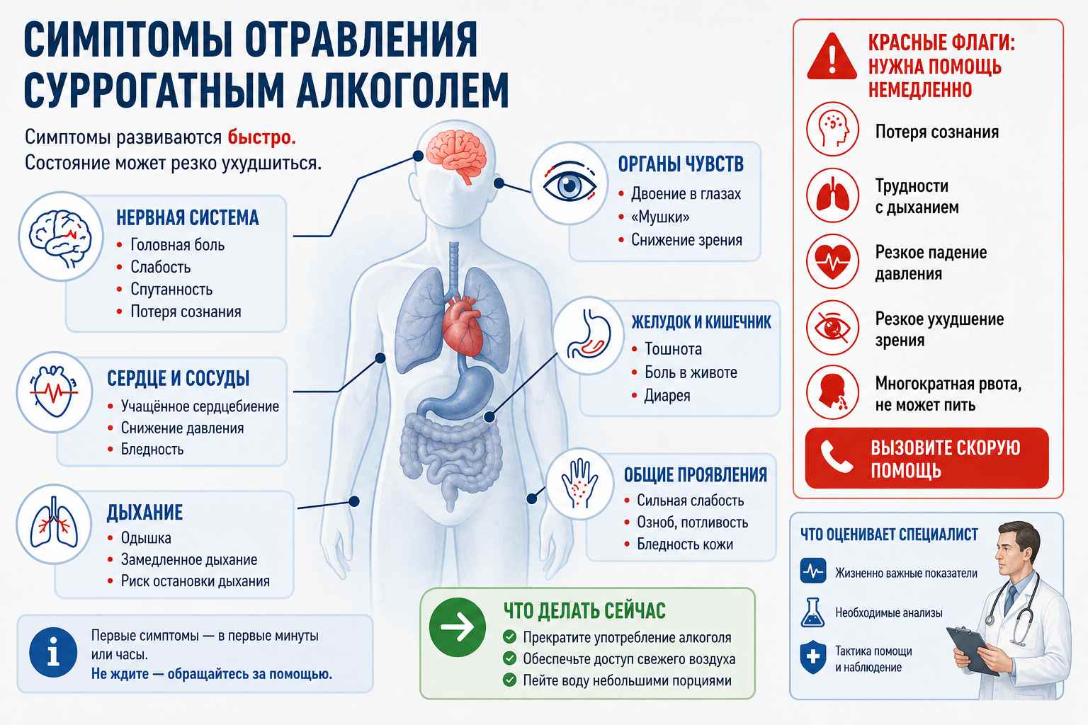 Инфографика на тему симптомов отравления СА