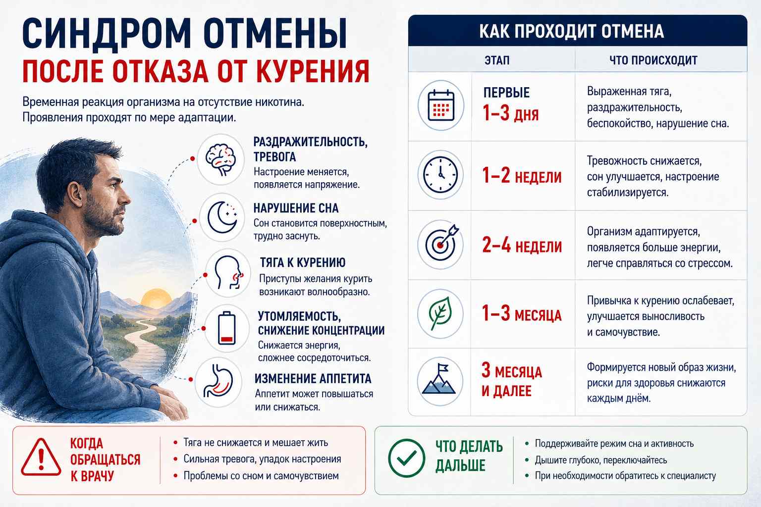 Инфографика объясняет признаки синдрома отмены при отказе от курения
