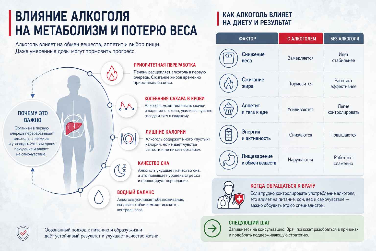 Инфографика объясняет влияние алкоголя на метаболизм при похудении
