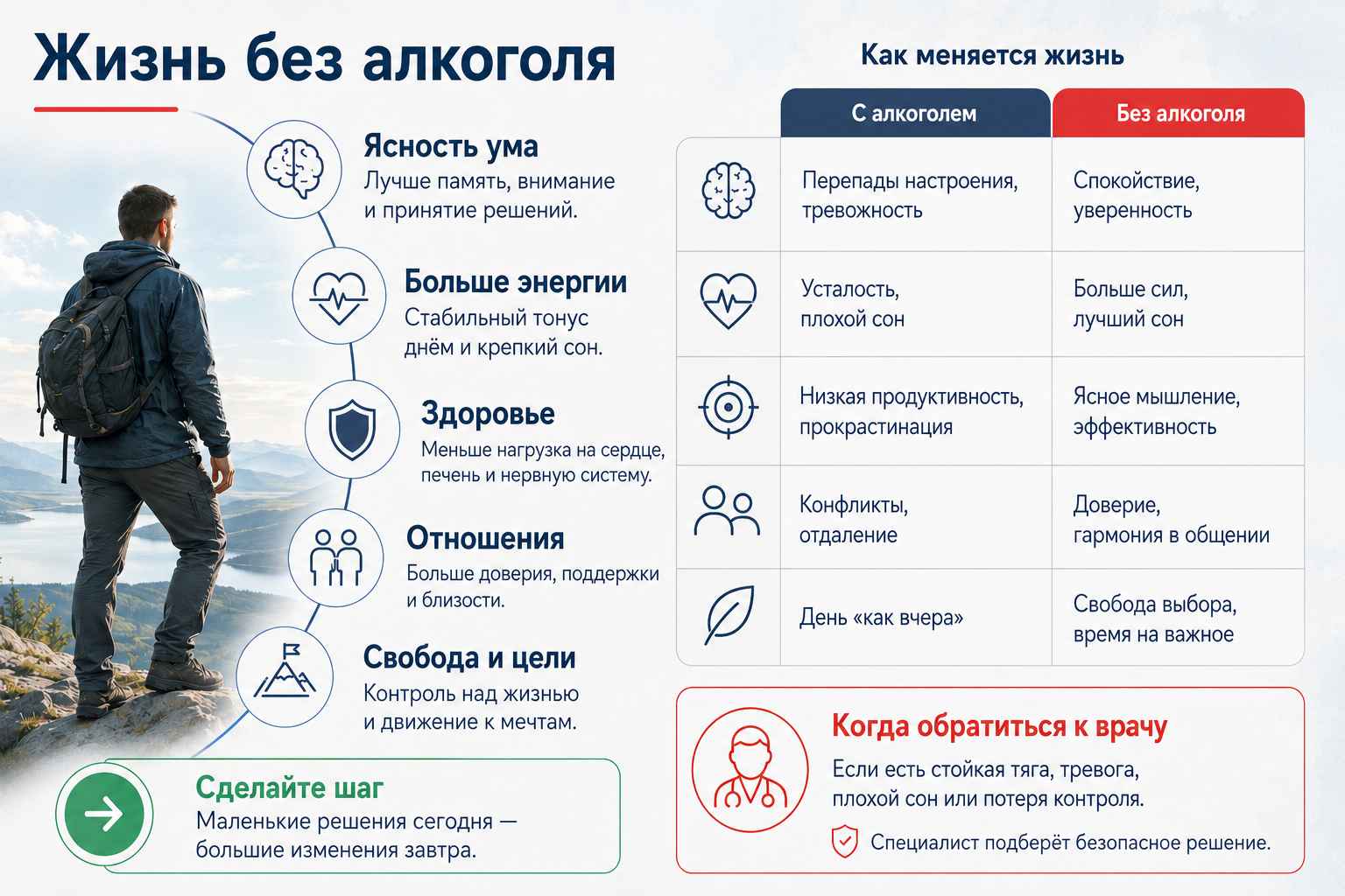 Инфографика объясняет изменения в жизни при отказе от алкоголя